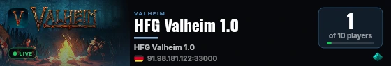 HFG Valheim 1.0 live status badge