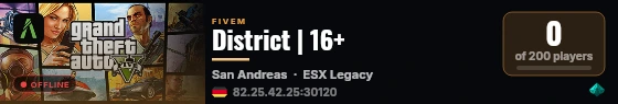 District | 16+ live status badge