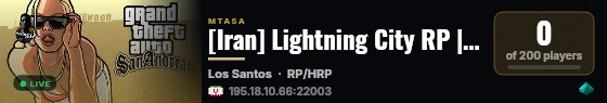 [Iran] Lightning City RP | Behtarin Level RP | GanG Raygan | RP/HRP | Iranise Server live status badge