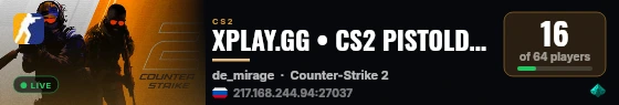 XPLAY.GG • CS2 PISTOLDM FFA #29 • [RU] live status badge