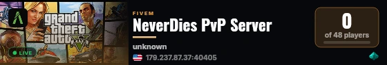 NeverDies PvP Server live status badge