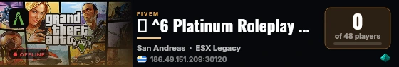 ✨ ^6 Platinum Roleplay ✨ ^9| 🔥 ^8Serious RP 🔥 ^9| 🚓 ^3Active PD & EMS 🚓 ^9| 🏤 ^5Player Owned Businesses 🏤 ^9| 🧭 ^6Active Staff Team 🧭 ^9| 🌿 ^2Active Drugs & Gangs 🌿 ^9| ❗ ^1Strictly 18+ ❗ live status badge