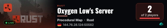 Oxygen Low's Server live status badge