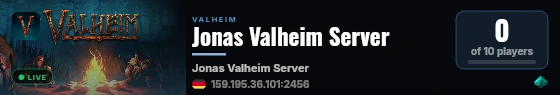 Jonas Valheim Server live status badge