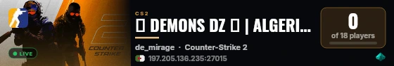 😈 DEMONS DZ 🟢 | ALGERIAN SERVER | 🛜 LOW PING COMMUNITY live status badge