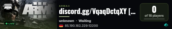 discord.gg/VqaqDctqXY [DE] Antistasi /ACE/TFAR/KAT live status badge