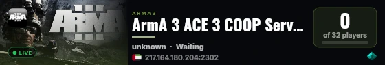 ArmA 3 ACE 3 COOP Server live status badge