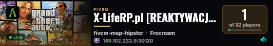X-LifeRP.pl [REAKTYWACJA] | BRAK WHITELIST'y | Duże FPS'y | Zapraszamy! | Nasz Discord: https://discord.gg/yhr27gB live status badge