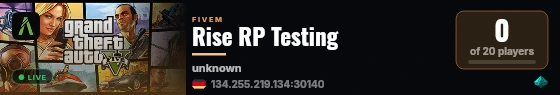 Rise RP Testing live status badge