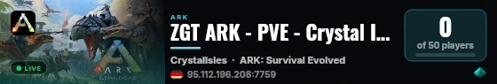 ZGT ARK - PVE - Crystal Isles (EU) - (v361.7) live status badge