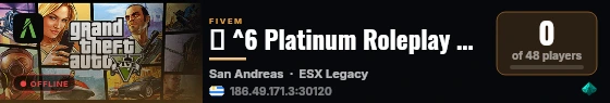 ✨ ^6 Platinum Roleplay ✨ ^9| 🔥 ^8Serious RP 🔥 ^9| 🚓 ^3Active PD & EMS 🚓 ^9| 🏤 ^5Player Owned Businesses 🏤 ^9| 🧭 ^6Active Staff Team 🧭 ^9| 🌿 ^2Active Drugs & Gangs 🌿 ^9| ❗ ^1Strictly 18+ ❗ live status badge