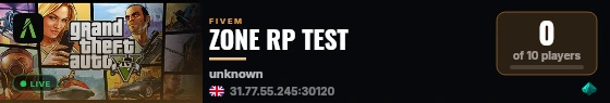 ZONE RP TEST live status badge
