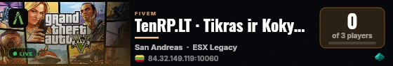 TenRP.LT · Tikras ir Kokybiškas Lietuviškas Roleplay live status badge