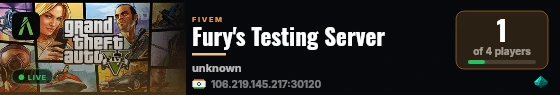 Fury's Testing Server live status badge