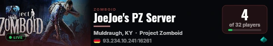 JoeJoe's PZ Server live status badge