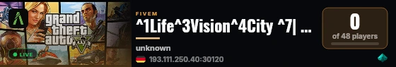 ^1Life^3Vision^4City ^7| ^2Deutsch ^7| ^3RP ^7| ^6Custom Autos, Kleidung & Handling ^7| ^1Crime, Racing & Polizei live status badge