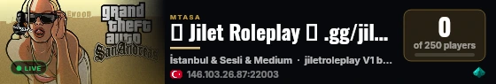 ✻ Jilet Roleplay ⚝ .gg/jiletmta ⚝ Sesli/Yazılı live status badge
