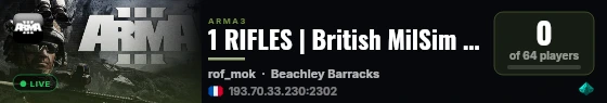 1 RIFLES | British MilSim | discord.gg/5Db4Qhc9hF live status badge