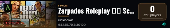 Zarpados Roleplay ▏💻 Scripts Diseñados Por Nosotros ▏✨ Optimización ▏❤ Staff Activo 24/7 ▏🔪 Mafias Gratis ▏💓 +137 Personas Desbaneadas ▏❗ Mucho Más! live status badge