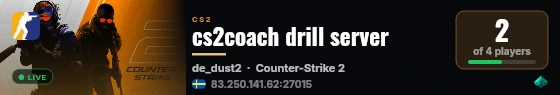 cs2coach drill server live status badge