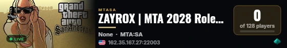 ZAYROX | MTA 2028 Roleplay live status badge