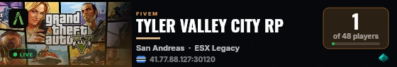 TYLER VALLEY CITY RP live status badge