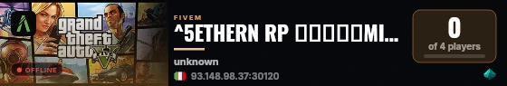 ^5ETHERN RP ✵▬▬↭🡺MIGLIOR SERVER NO-WL IN ITALY PACK START  live status badge
