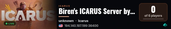 Biren's ICARUS Server by g-portal.com live status badge
