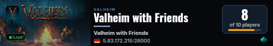 Valheim with Friends live status badge