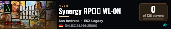 Synergy RP💎〢 WL-ON live status badge