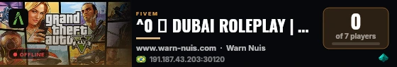 ^0 🔨 DUBAI ROLEPLAY | ^5NOVIDADE EM BREVE 🏝️ live status badge