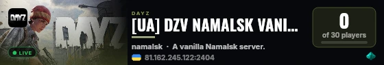 [UA] DZV NAMALSK VANILLA HARDCORE | discord.gg/EFgMrM7zSx live status badge