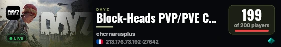 Block-Heads PVP/PVE CUSTOM BUILDING | Quests | Cars | Trader | 20x Loot | Chenarus live status badge
