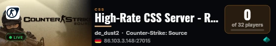 High-Rate CSS Server - Retro-Lan live status badge