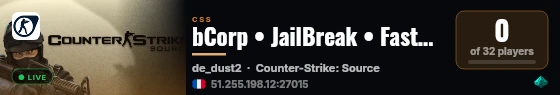 bCorp • JailBreak • FastDL|Store|VIP live status badge