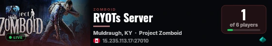 RYOTs Server live status badge