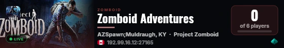 Zomboid Adventures live status badge