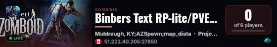 Binbers Text RP-lite/PVE Server live status badge