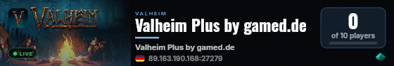 Valheim Plus by gamed.de live status badge