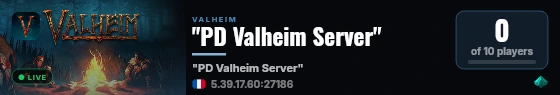 "PD Valheim Server" live status badge
