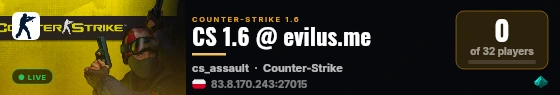 CS 1.6 @ evilus.me live status badge