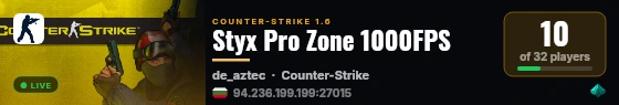 Styx Pro Zone 1000FPS live status badge