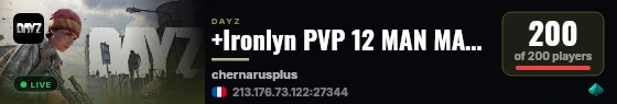 +Ironlyn PVP 12 MAN MAX|X15LOOT|TRADER|BOATS|HELIS|EVENTS live status badge