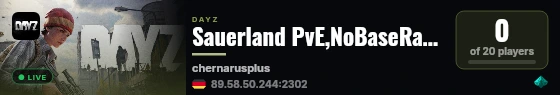 Sauerland PvE,NoBaseRaid,SlowZombie,KIBandits,PVP-Zones live status badge