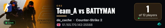 Team_A vs BATTYMAN live status badge