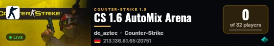 CS 1.6 AutoMix Arena live status badge