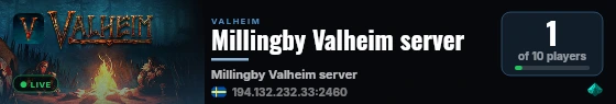 Millingby Valheim server live status badge