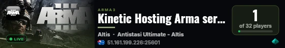 Kinetic Hosting Arma server live status badge