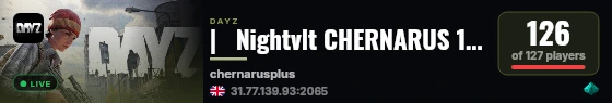 |   Nightvlt CHERNARUS 1PP | BBP | HELI | EVENTS | LOOT+ live status badge