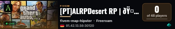[PT]ALRPDesert RP | ðŸ¤ Roleplay | ðŸ’¼ Empregos Legais |ðŸ”« Gangs & Mafias | ðŸŒ  Scripts Ãºnicos  |  ðŸŽ‰ Novo sistema de drogas | ðŸ’¬ discord.gg/ live status badge